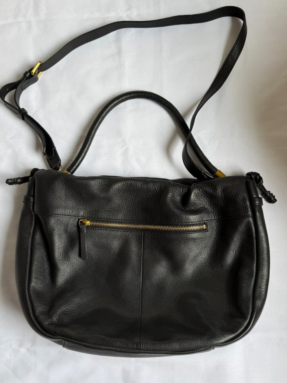 Abbacino Genuine Leather Black Hobo Shoulder Bag Crossbody Purse Gold Hardware